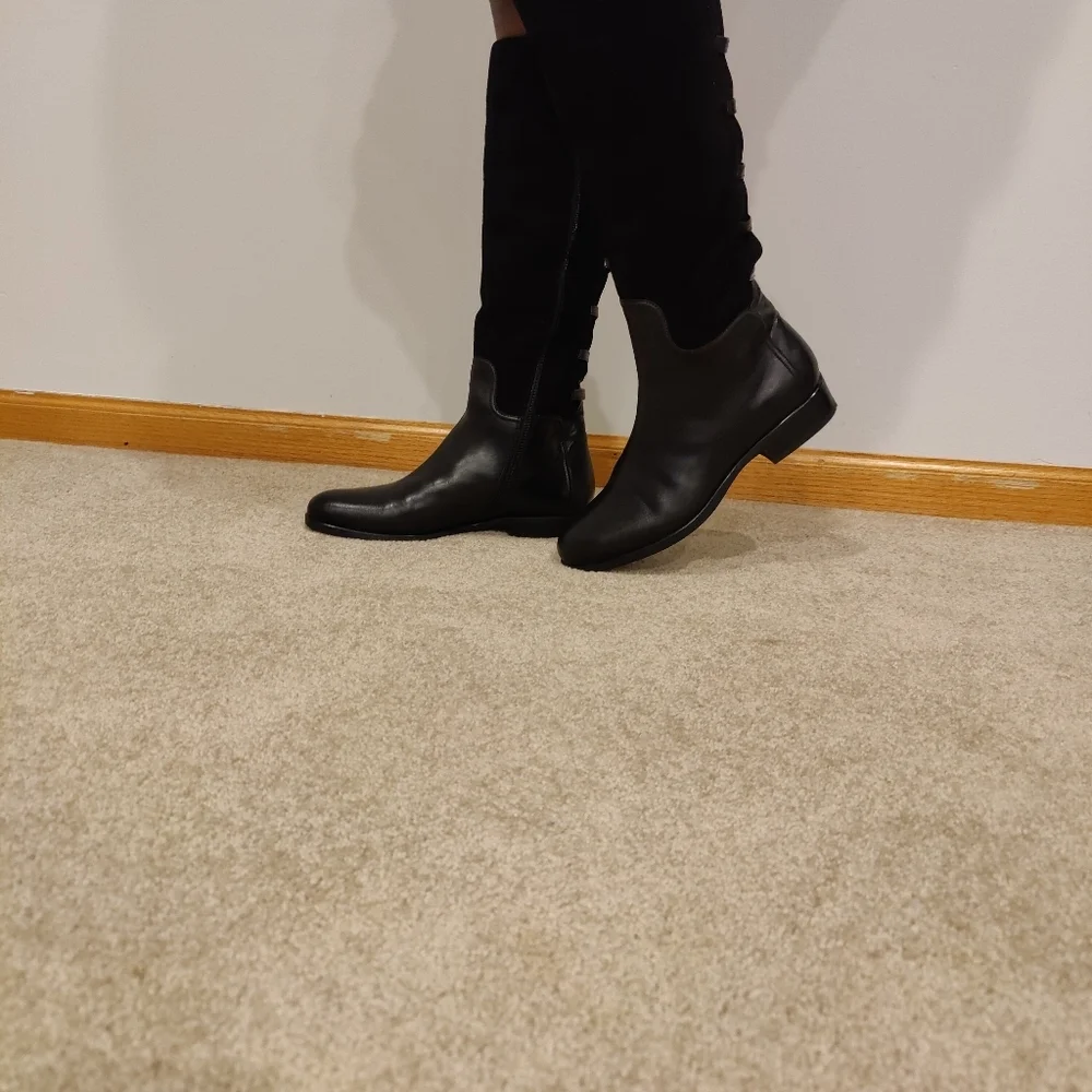 Heyraud Knee High Black Leather Boots
